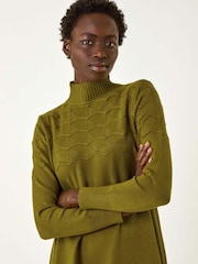 Roman Green Yoke Stitch High Neck Knit Dress - Image 4 of 5