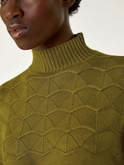 Roman Green Yoke Stitch High Neck Knit Dress - Image 5 of 5