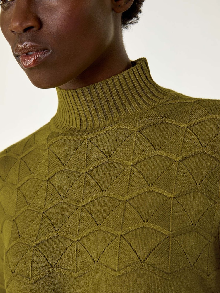 Roman Green Yoke Stitch High Neck Knit Dress - Image 5 of 5