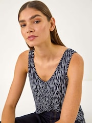 Roman Blue Abstract Print Cami Stretch Vest Top - Image 1 of 5