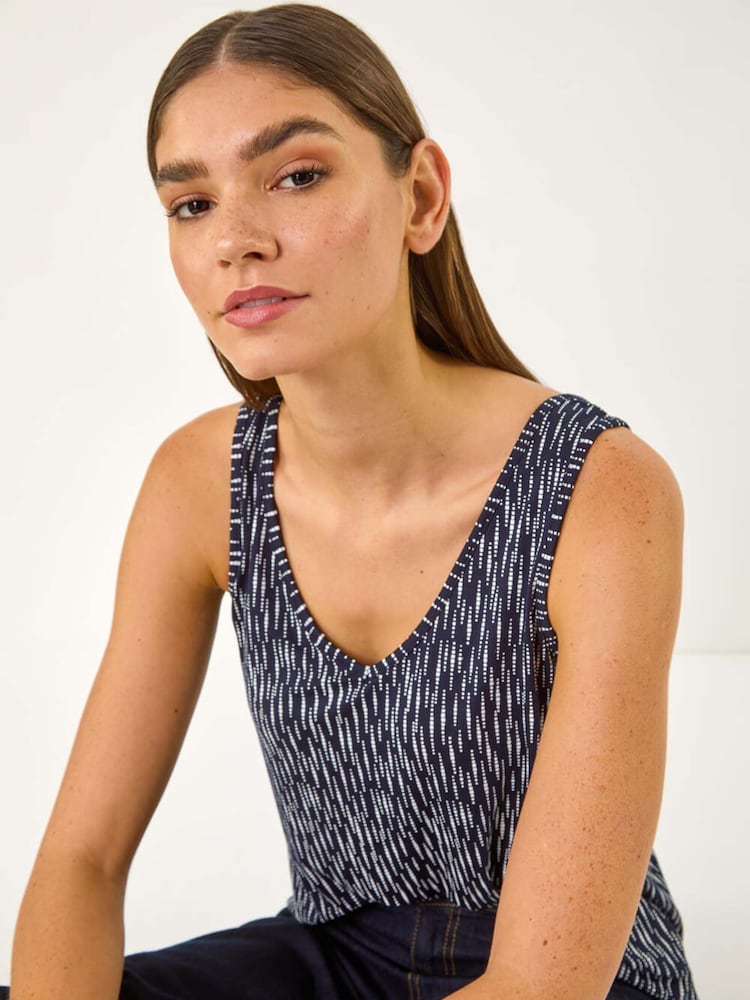 Roman Blue Abstract Print Cami Stretch Vest Top - Image 1 of 5