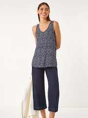 Roman Blue Abstract Print Cami Stretch Vest Top - Image 2 of 5