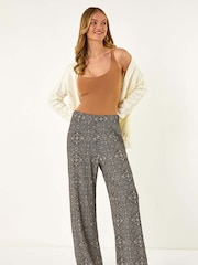 Roman Black Geometric Floral Print Stretch Trousers - Image 2 of 5