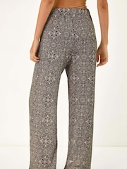 Roman Black Geometric Floral Print Stretch Trousers - Image 3 of 5