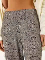 Roman Black Geometric Floral Print Stretch Trousers - Image 5 of 5