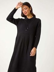Roman Black Ribbed Texture Knit Dress - Image 1 of 5