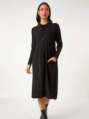 Roman Black Ribbed Texture Knit Dress - Image 2 of 5