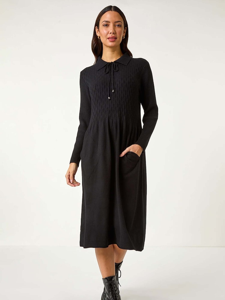 Roman Black Ribbed Texture Knit Dress - Image 2 of 5