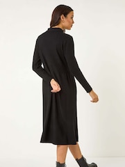 Roman Black Ribbed Texture Knit Dress - Image 3 of 5
