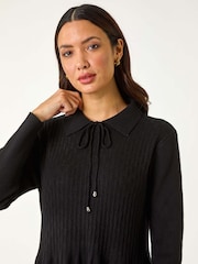Roman Black Ribbed Texture Knit Dress - Image 4 of 5