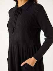 Roman Black Ribbed Texture Knit Dress - Image 5 of 5
