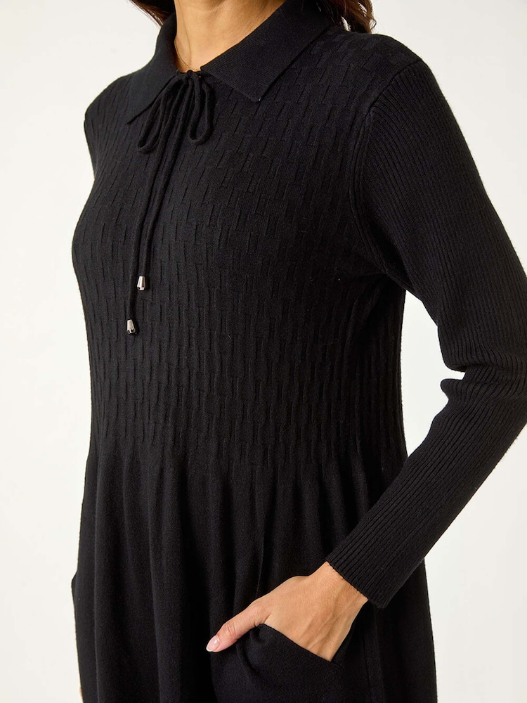 Roman Black Ribbed Texture Knit Dress - Image 5 of 5