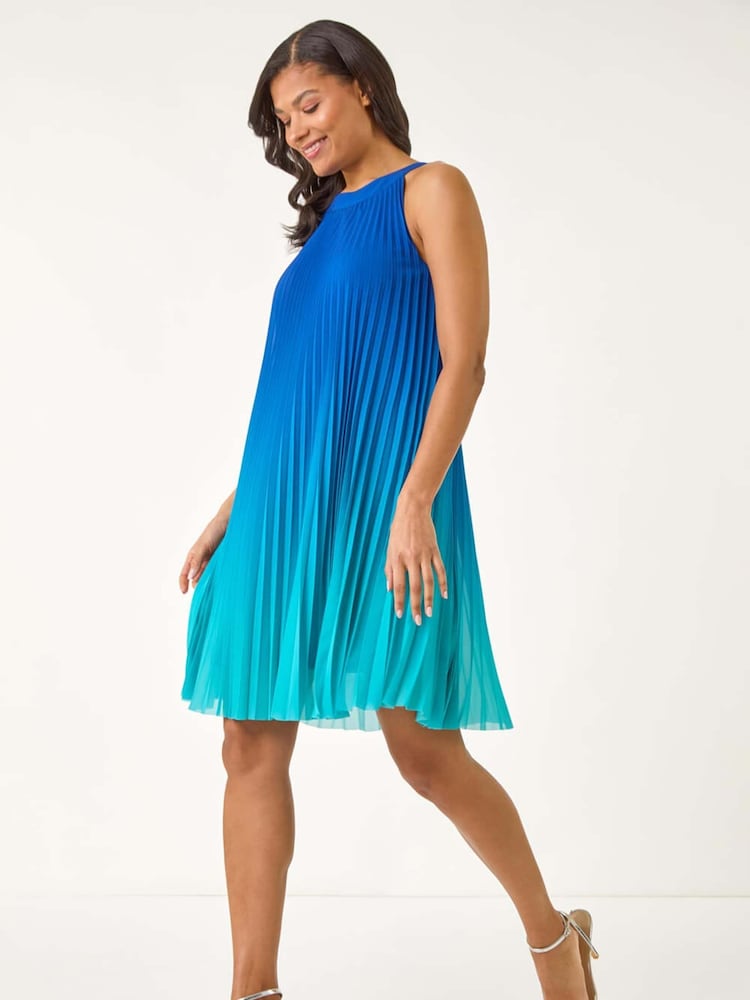 Roman Blue A-Line Pleated Halter Dress - Image 2 of 5