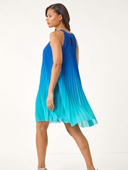 Roman Blue A-Line Pleated Halter Dress - Image 3 of 5