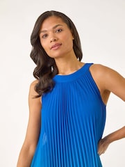 Roman Blue A-Line Pleated Halter Dress - Image 4 of 5