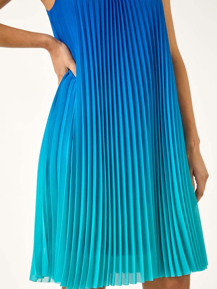Roman Blue A-Line Pleated Halter Dress - Image 5 of 5