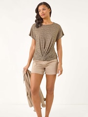 Roman Brown Animal Print Knot Front Stretch T-Shirt - Image 1 of 5