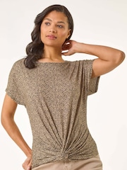 Roman Brown Animal Print Knot Front Stretch T-Shirt - Image 3 of 5