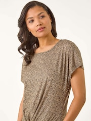 Roman Brown Animal Print Knot Front Stretch T-Shirt - Image 4 of 5