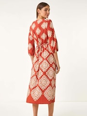 Roman Red Geo Print V-Neck Midi Dress - Image 3 of 5
