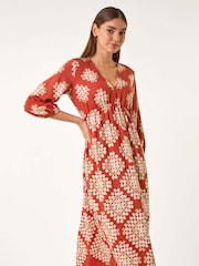 Roman Red Geo Print V-Neck Midi Dress - Image 4 of 5