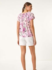 Roman Pink Abstract Print Hanky Hem Stretch Top - Image 3 of 5
