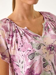 Roman Pink Abstract Print Hanky Hem Stretch Top - Image 5 of 5