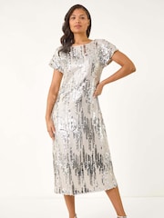 Roman Metallic Sequin Shimmer Midi Dress - Image 3 of 5