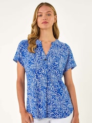 Roman Blue Abstract Print V-Neck Stretch Tunics - Image 1 of 5