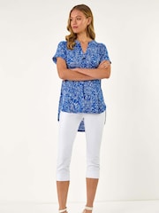 Roman Blue Abstract Print V-Neck Stretch Tunics - Image 3 of 5