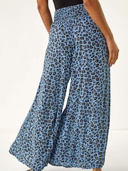 Roman Blue Animal Print Ruched Wide Leg Trousers - Image 3 of 5
