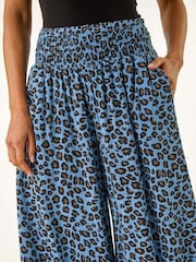 Roman Blue Animal Print Ruched Wide Leg Trousers - Image 5 of 5