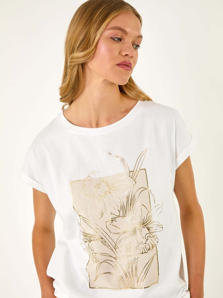 Roman Cream Daffodil Print 100% Cotton T-Shirt - Image 1 of 5