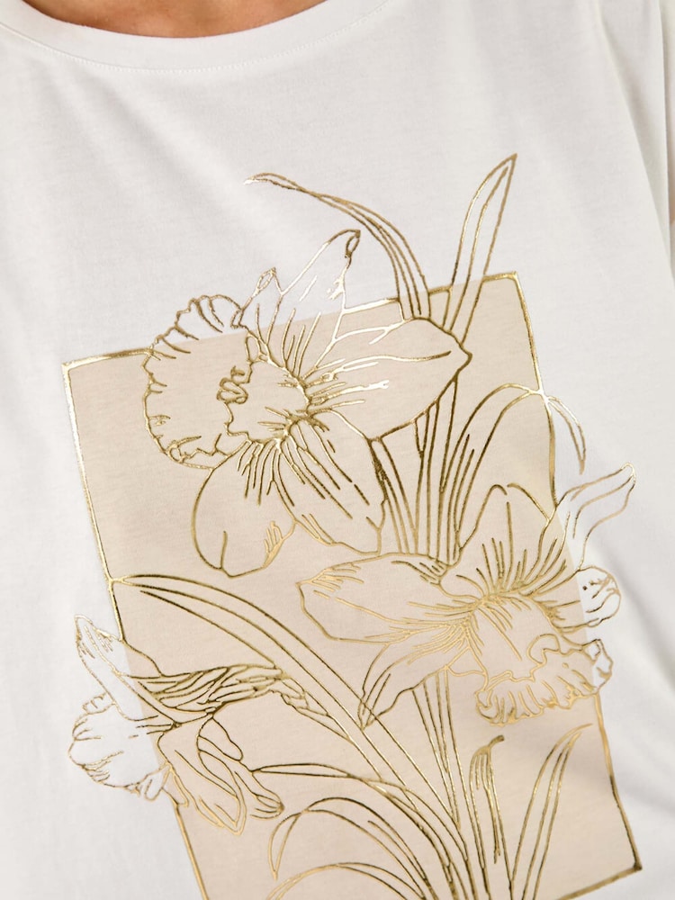 Roman Cream Daffodil Print 100% Cotton T-Shirt - Image 5 of 5