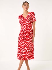 Roman Red Heart Print Ruched Midi Dress - Image 2 of 5