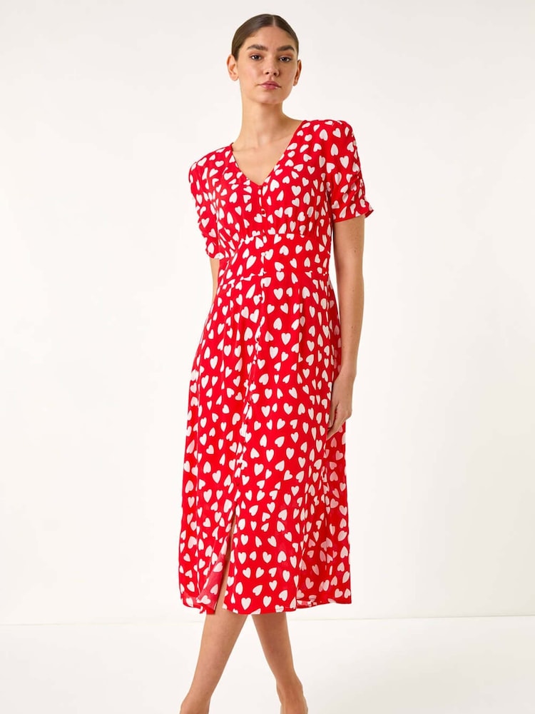 Rojo - Roman Heart Print Ruched Midi Dress - Imagen 2 de 5 Rojo - Roman Heart Print Ruched Midi Dress - Imagen 2 de 5