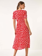 Roman Red Heart Print Ruched Midi Dress - Image 3 of 5