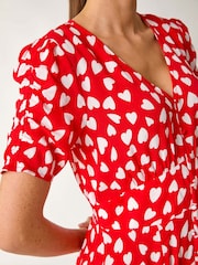 Roman Red Heart Print Ruched Midi Dress - Image 5 of 5