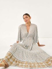 Roman Blue Shimmer Boho Border Maxi Dress - Image 1 of 5