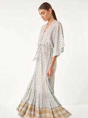 Roman Blue Shimmer Boho Border Maxi Dress - Image 2 of 5