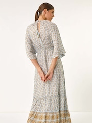 Roman Blue Shimmer Boho Border Maxi Dress - Image 3 of 5