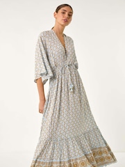 Roman Blue Shimmer Boho Border Maxi Dress - Image 4 of 5