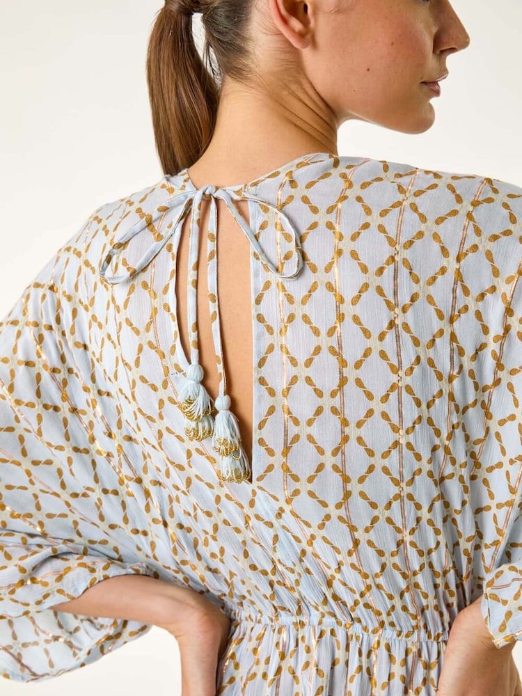 Roman Blue Shimmer Boho Border Maxi Dress - Image 5 of 5