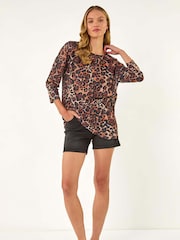 Roman Brown Animal Print Stretch T-Shirt - Image 1 of 4