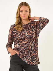 Roman Brown Animal Print Stretch T-Shirt - Image 2 of 4