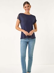Roman Blue Lace Panel Detail T-Shirt - Image 2 of 5