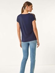 Roman Blue Lace Panel Detail T-Shirt - Image 3 of 5