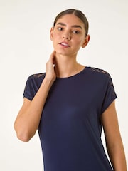 Roman Blue Lace Panel Detail T-Shirt - Image 4 of 5