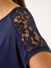 Roman Blue Lace Panel Detail T-Shirt - Image 5 of 5