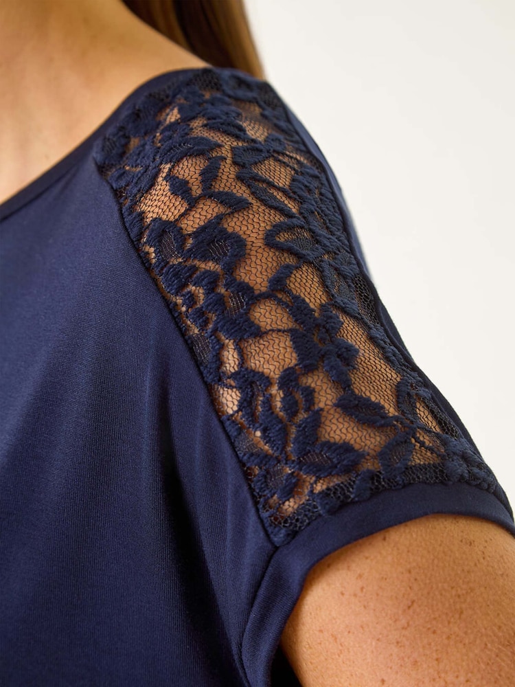 Roman Blue Lace Panel Detail T-Shirt - Image 5 of 5